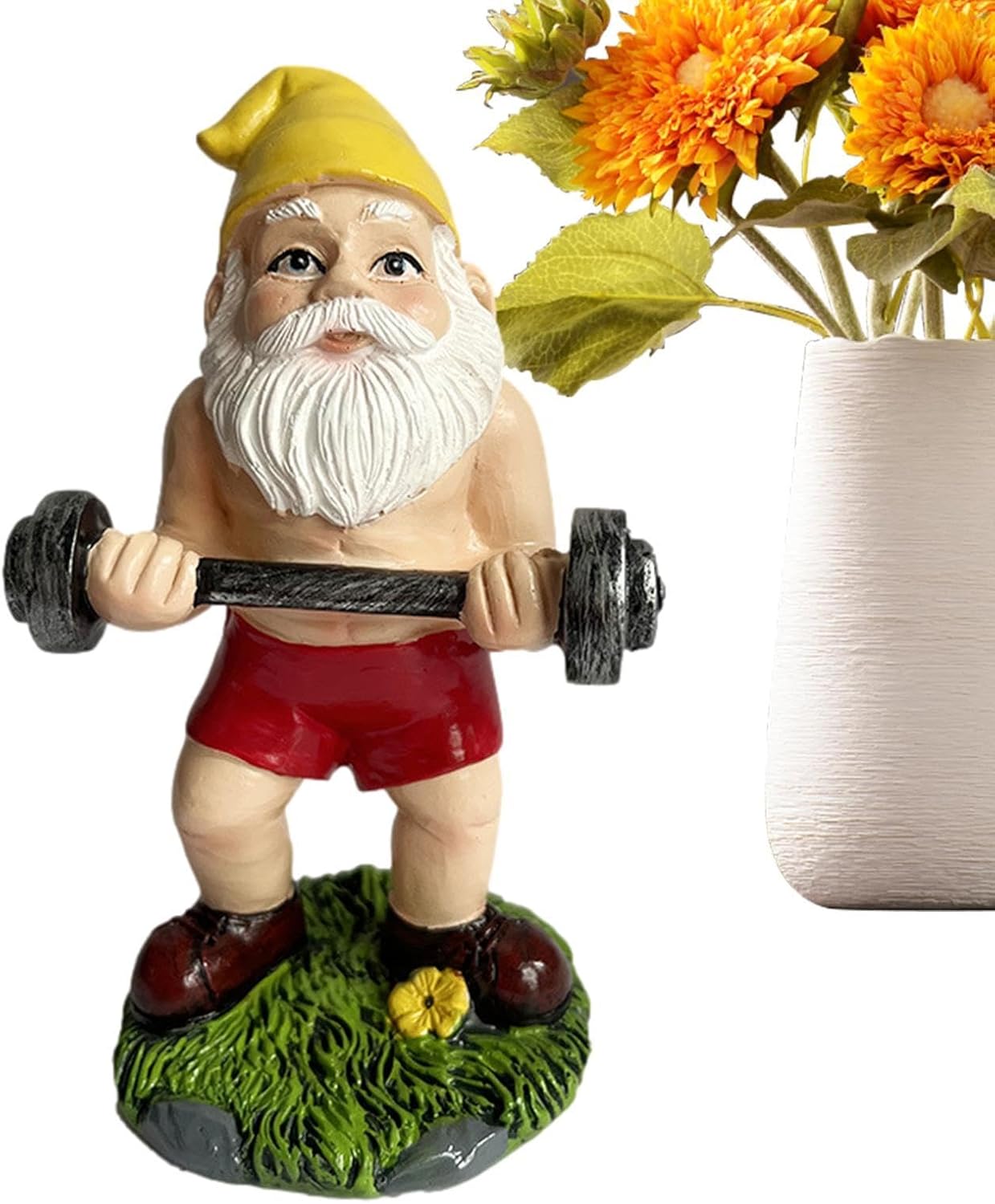 Funny Workout Garden Gnome Statues Resin Gym Decor Barbell Set