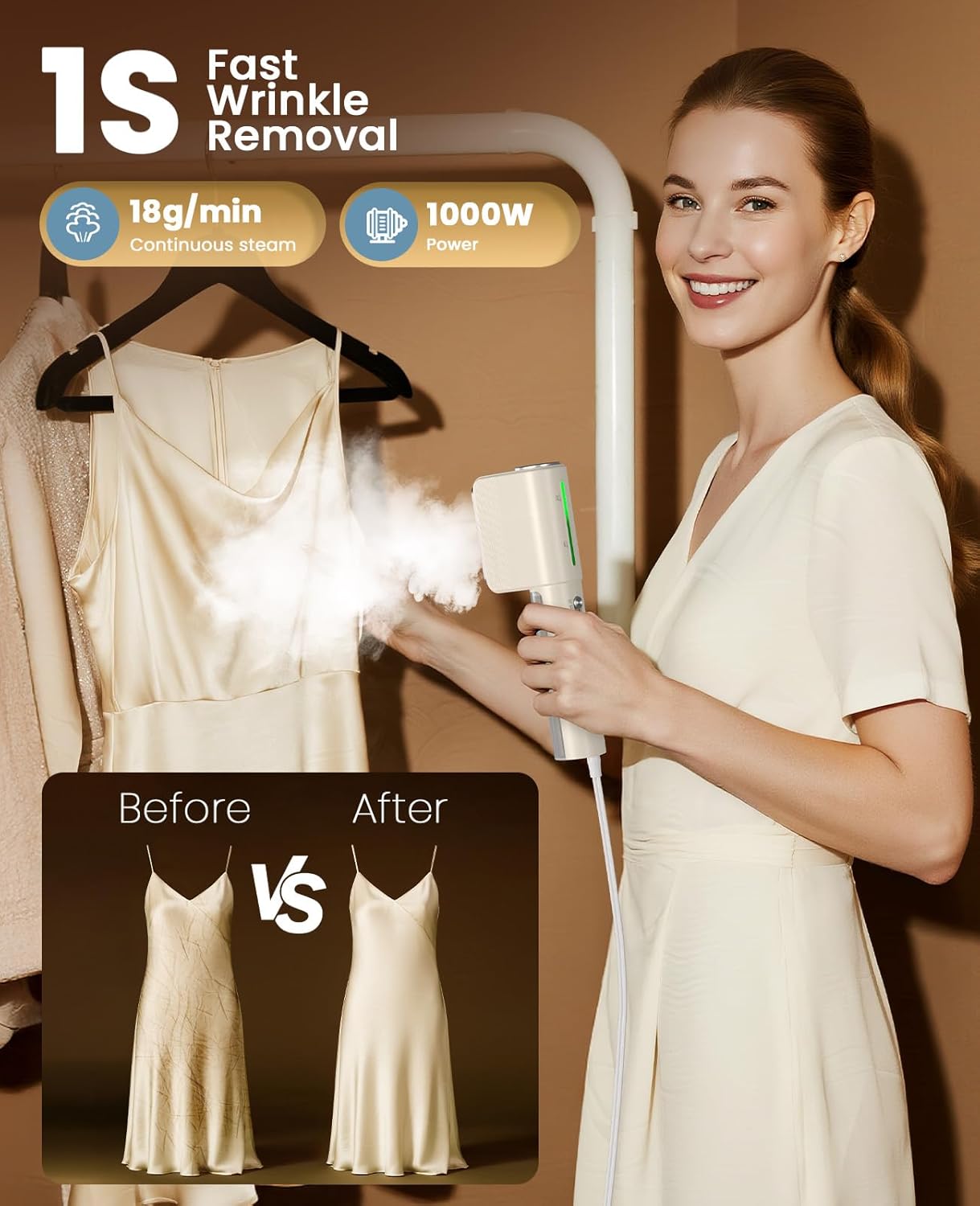 Travel Garment Steamer Dual Voltage 1000W 15s Heat 2in1 Iron