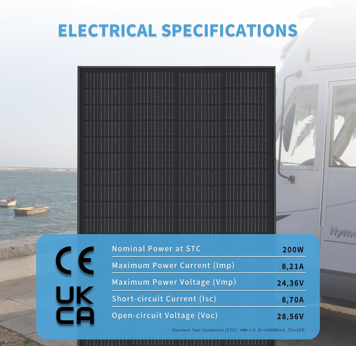 200W Monocrystalline Solar Panel 22.6 Efficient RV Boat Garden MC4