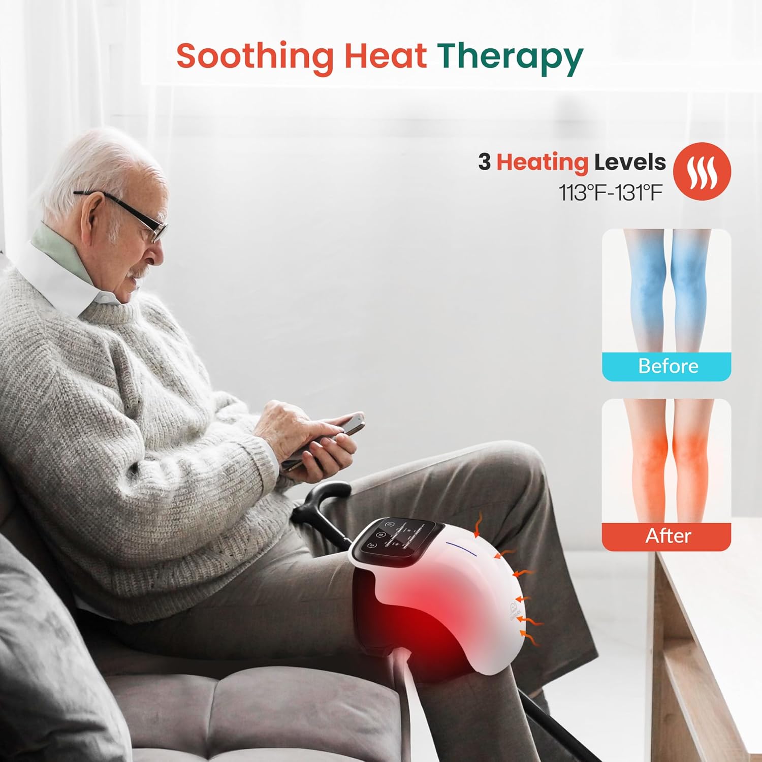 Cordless Knee Massager with Heat Vibration Brace Pain Relief