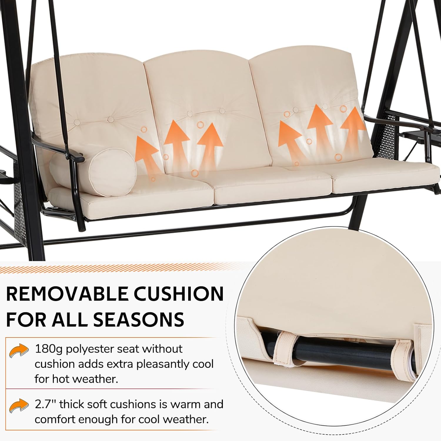 Beige 3 Seater Garden Swing Chair with Canopy