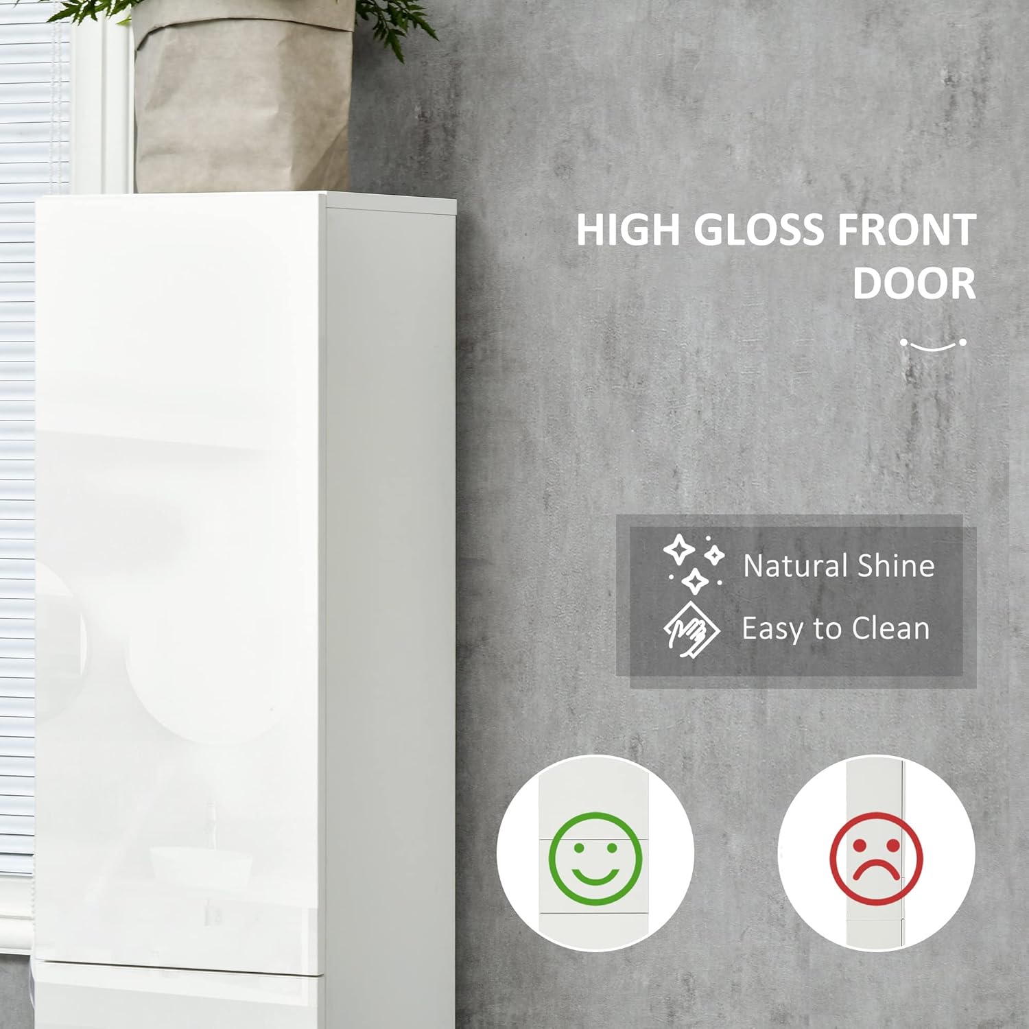 Tall Bathroom Storage Cabinet High Gloss White Drawer Shelves 170cm