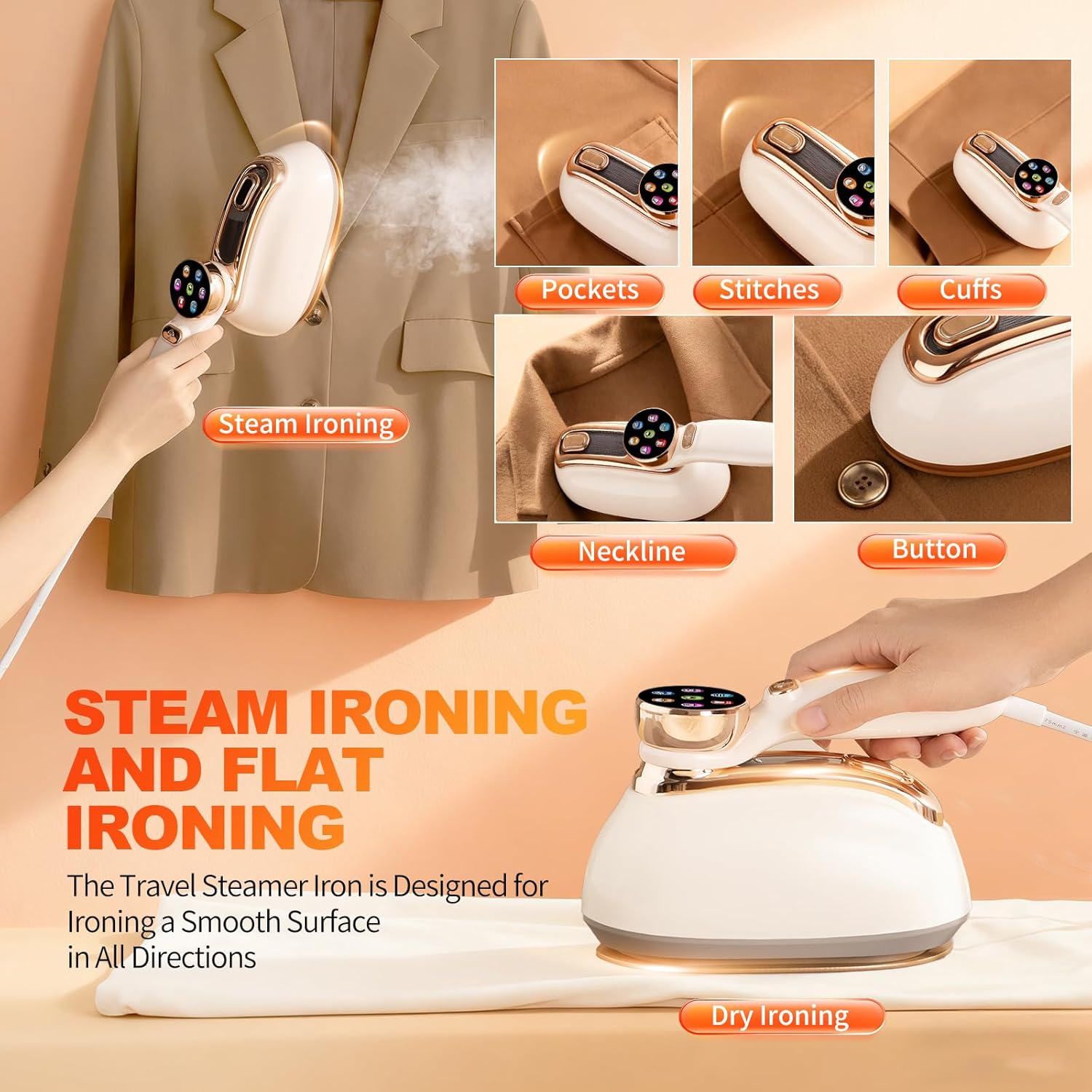 Handheld Garment Steamer 1200W Fast Heat LCD 6 Modes Travel
