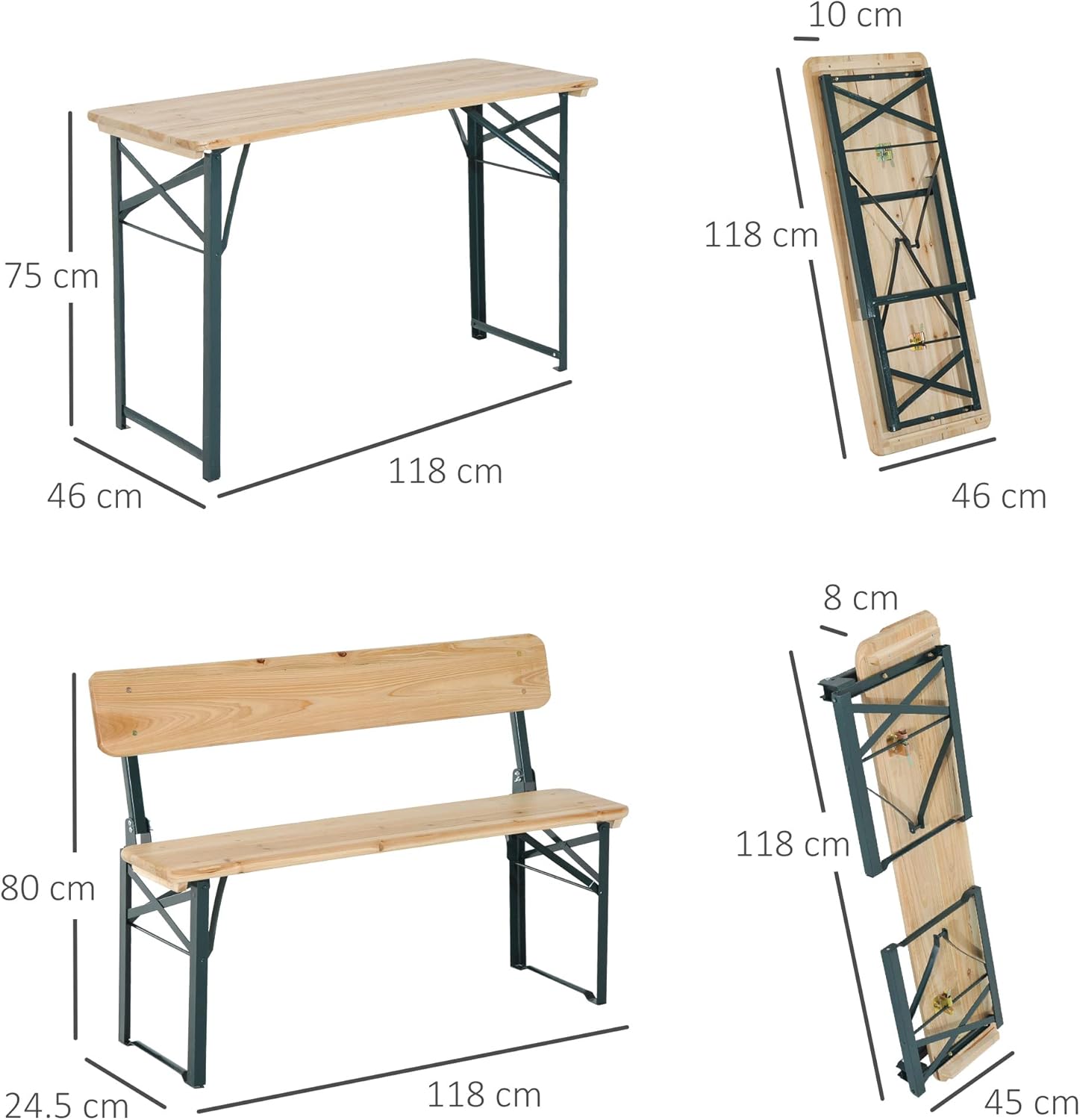 Folding Wooden Picnic Table & Bench Set Portable BBQ Party Set
