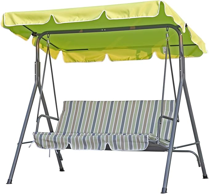 3 Seater Garden Swing Chair Green Adjustable Roof