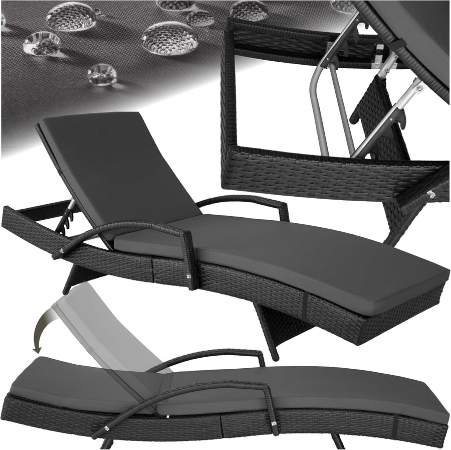 Rattan Sun Lounger 5 Position Recliner Cushion Black