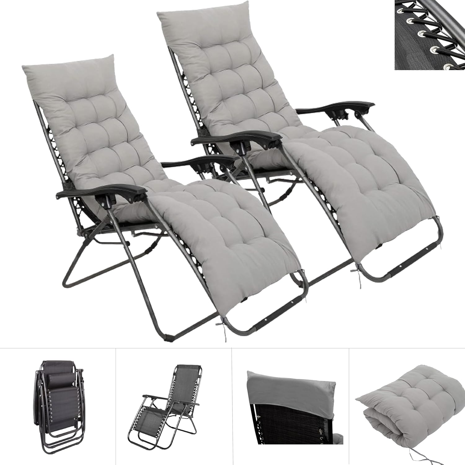 Set of 2 Zero Gravity Reclining Chairs with Cushions Black