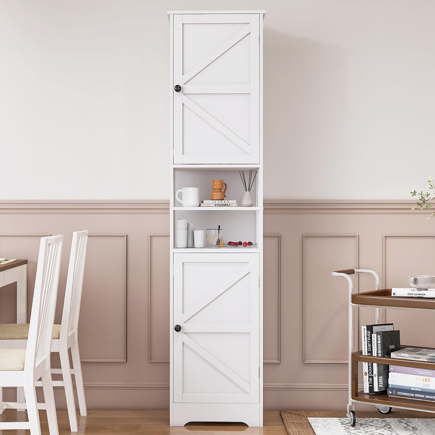 Tall Bathroom Storage Cabinet Slim Adjustable Shelf White