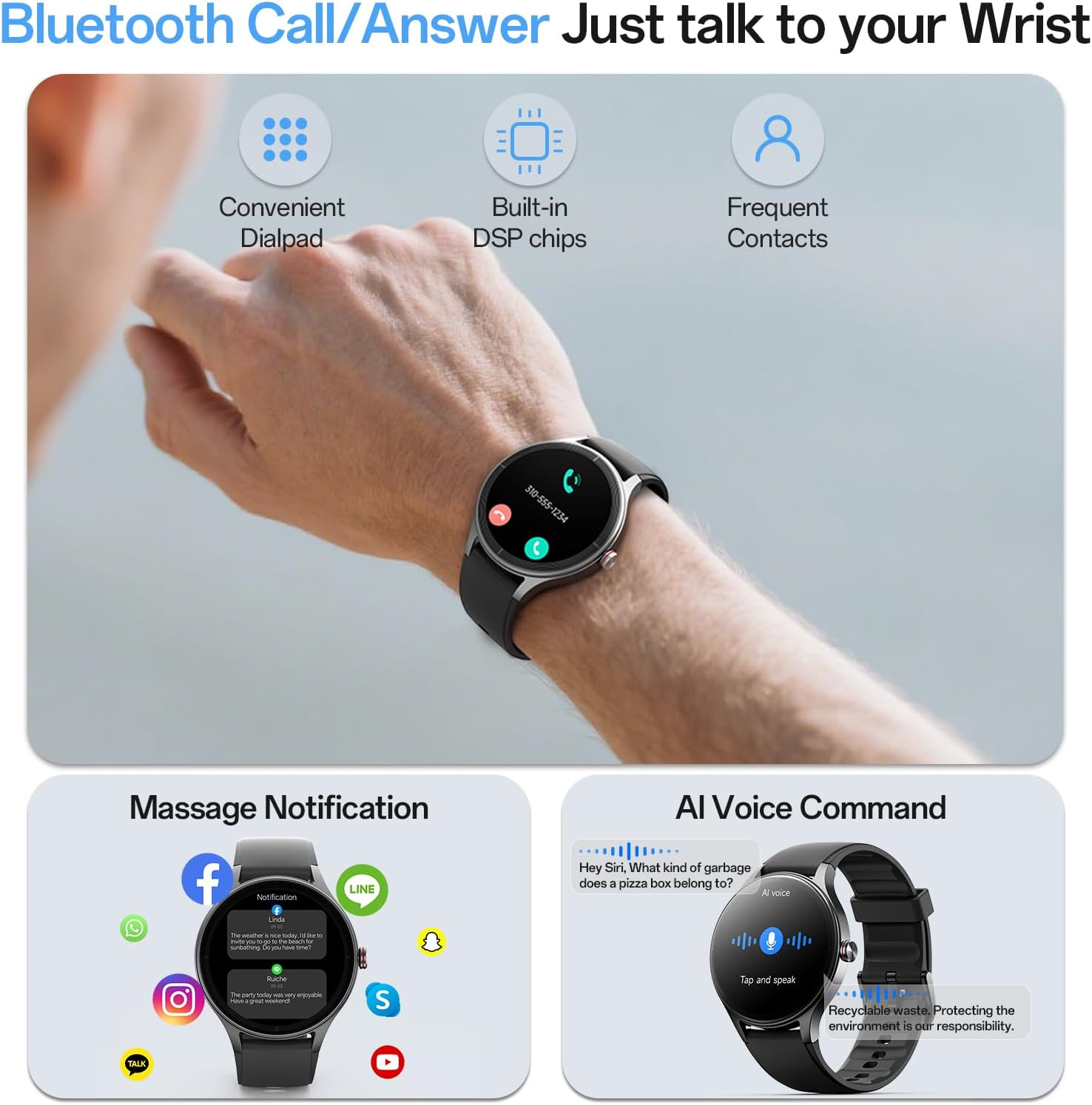 Mens Smart Watch Bluetooth Call Fitness Tracker Black