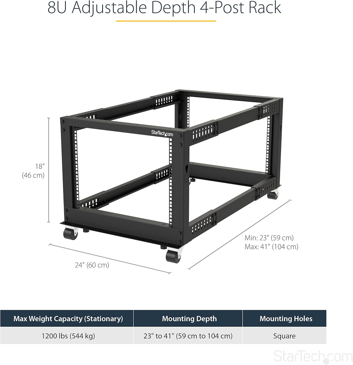8U 4 Post Open Frame Server Rack Mobile Floor Mount