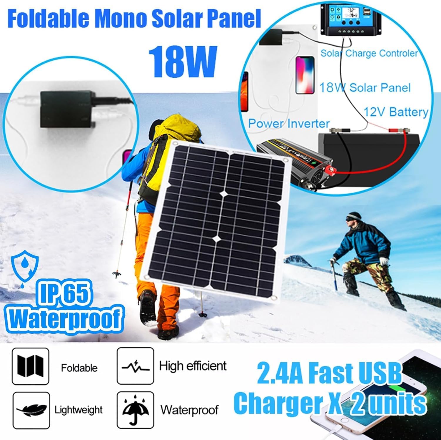 500W Car Power Inverter Solar Panel Kit 30A Controller USB RV Boat
