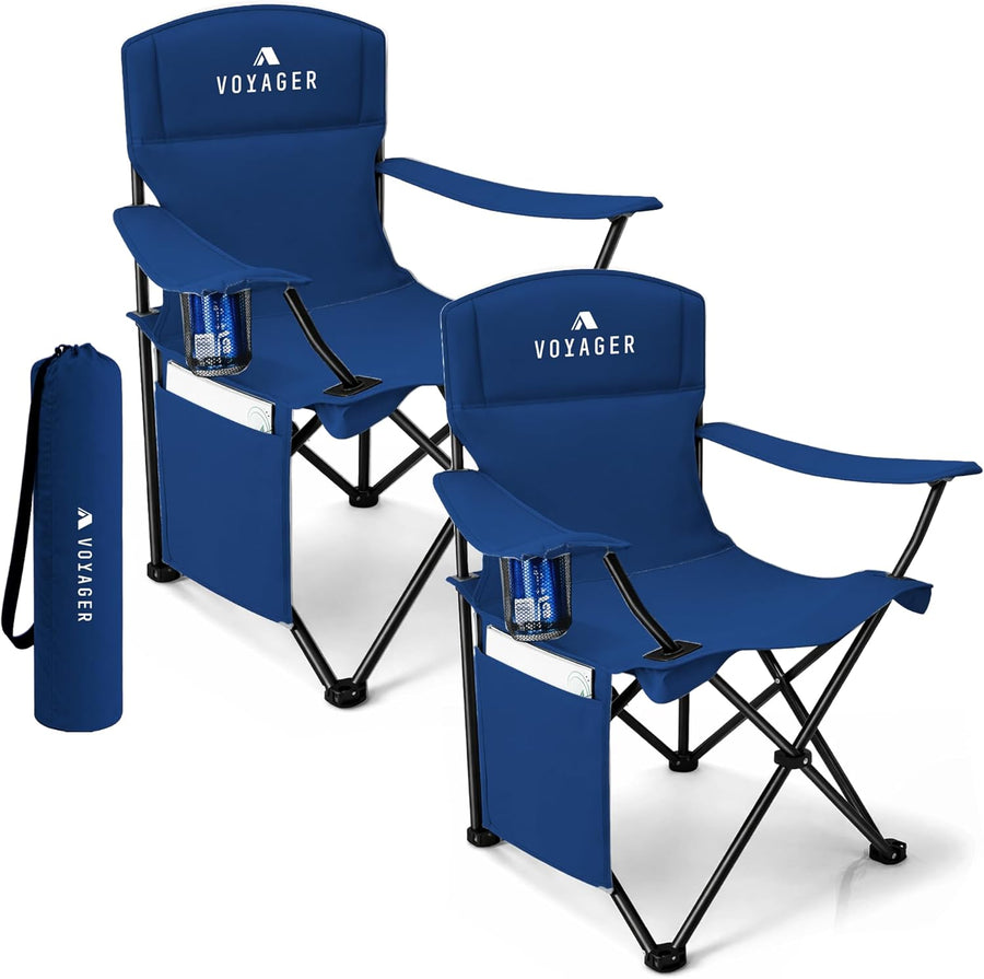 Folding Camping Chair 2 Pack Pocket Cup Holder Navy