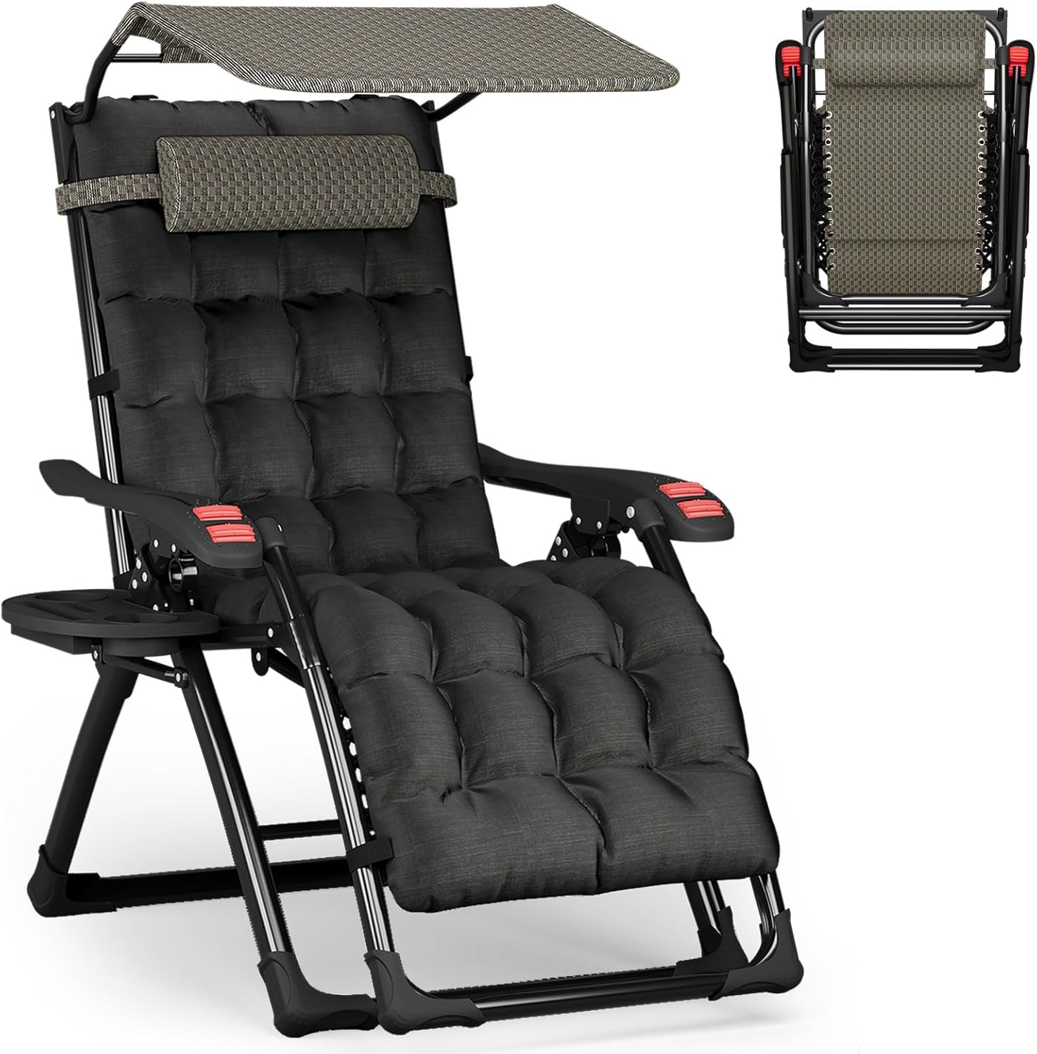 Zero Gravity Chair with Canopy Folding Recliner Black