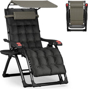 Zero Gravity Chair with Canopy Folding Recliner Black
