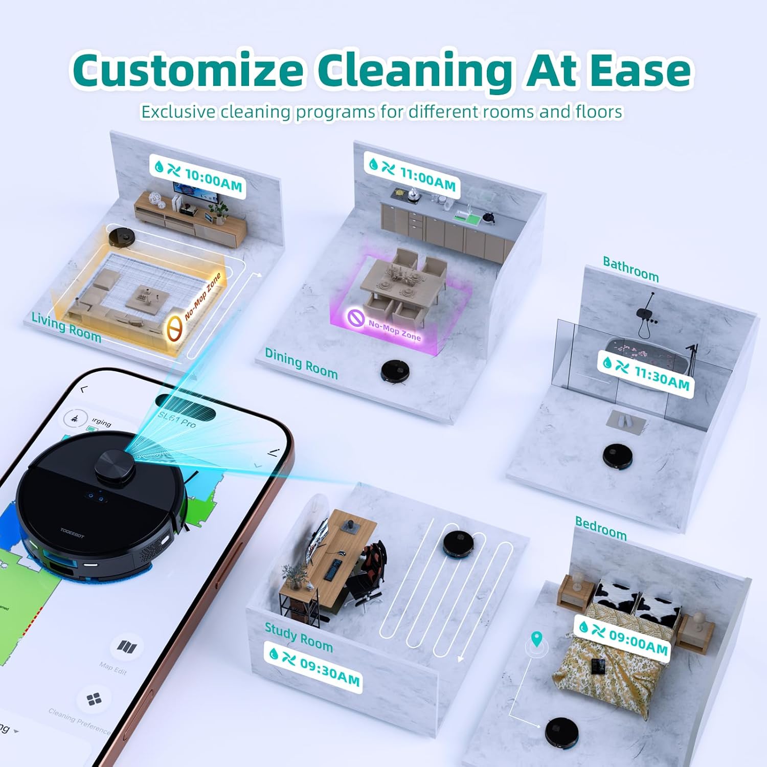 Robot Vacuum Mop Self Empty 4500Pa LiDAR WiFi Smart Clean