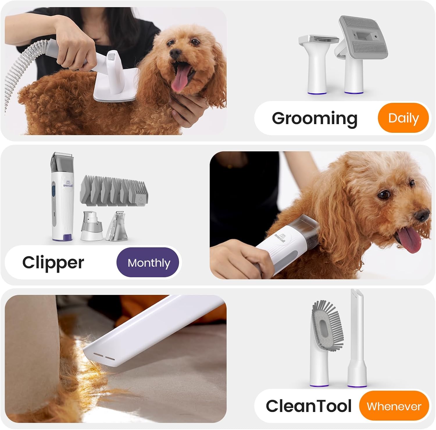 Dog Grooming Vacuum Cordless Clipper Nail Grinder 7 Tool 1.5L