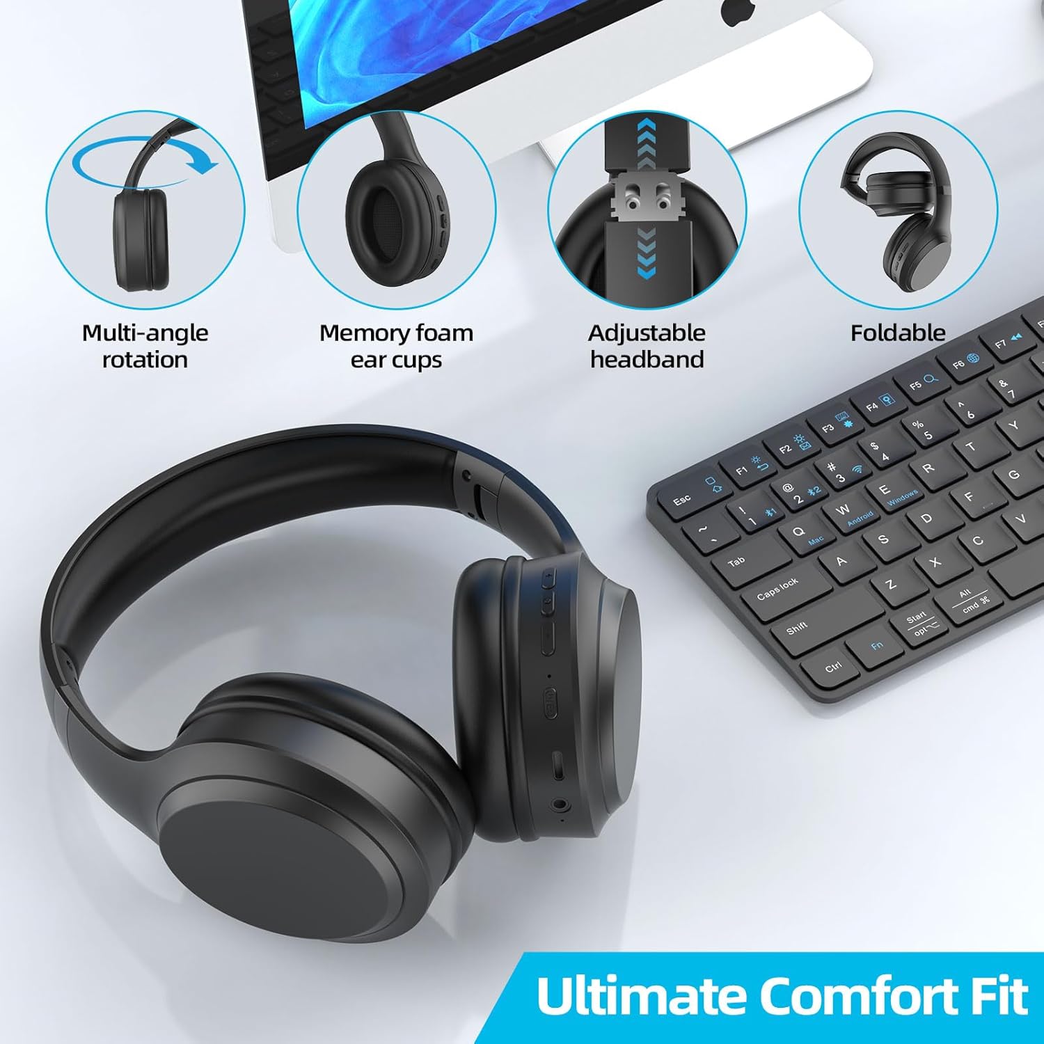 Bluetooth Over Ear Headphones 82H Playtime 3EQ Foldable Mic