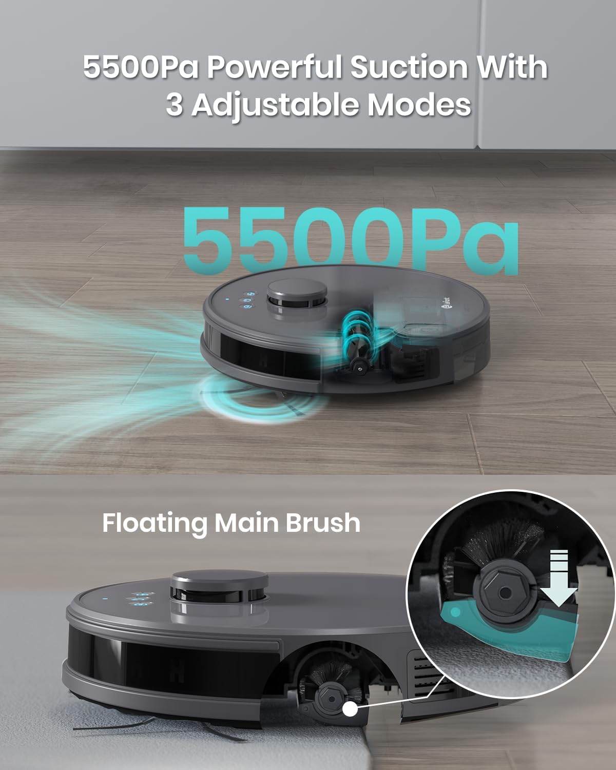 Robot Vacuum Mop 5500Pa LiDAR Smart Mapping Pet Hair