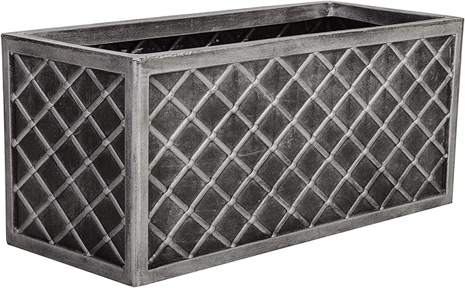 Set of 2 Trough Planters 70cm Grey Garden Boxes Outdoor Pots