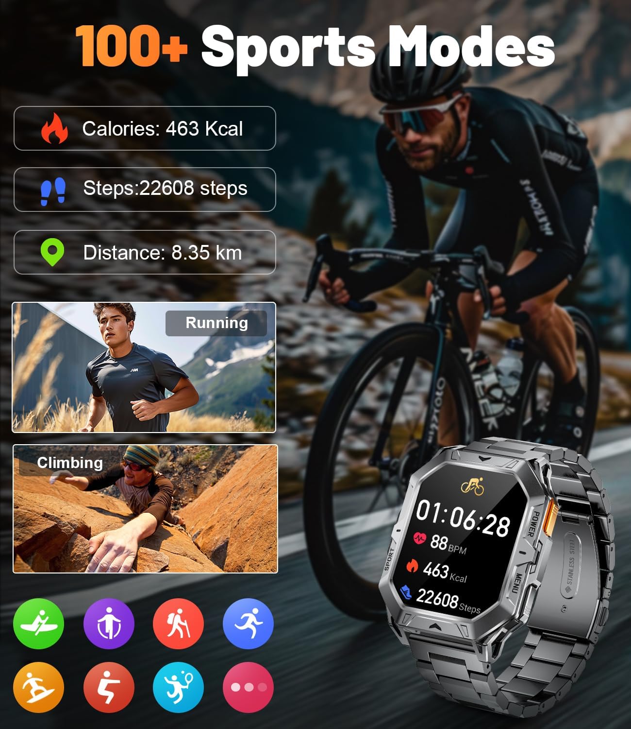 Military AMOLED Smart Watch 1000mAh 120 Sports 5ATM