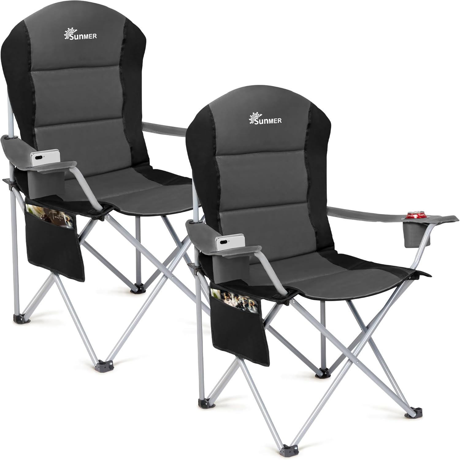 Padded Camping Chairs 2 Pack Deluxe Folding Chairs Grey