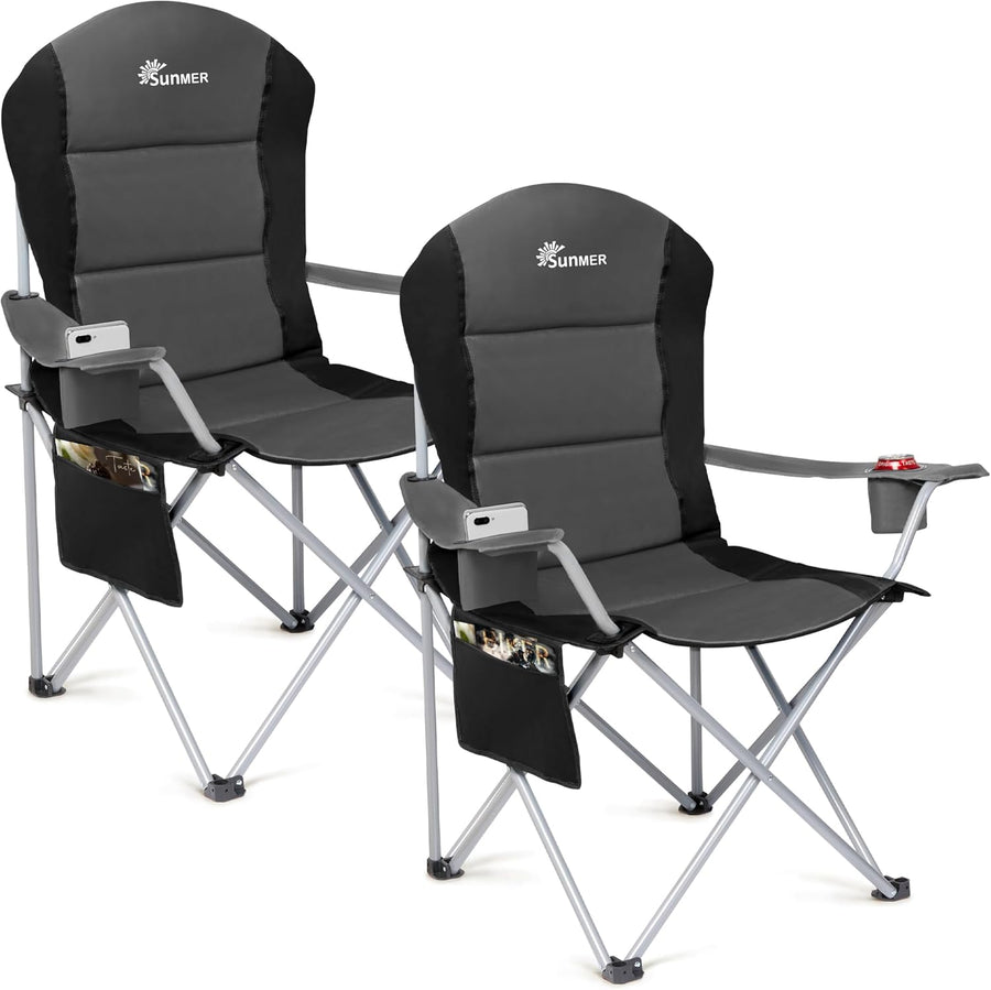Padded Camping Chairs 2 Pack Deluxe Folding Chairs Grey