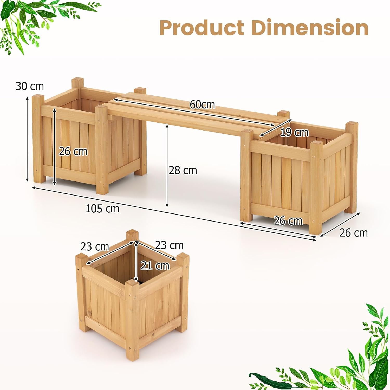 Wooden Planter Box with Bench Garden Seat Raised Bed 105cm