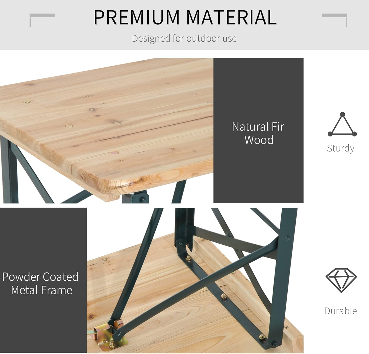 Folding Wooden Picnic Table & Bench Set Portable BBQ Party Set