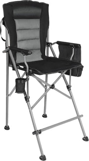 Tall Folding Directors Chair with Footrest Portable Camping Chair Black Gray