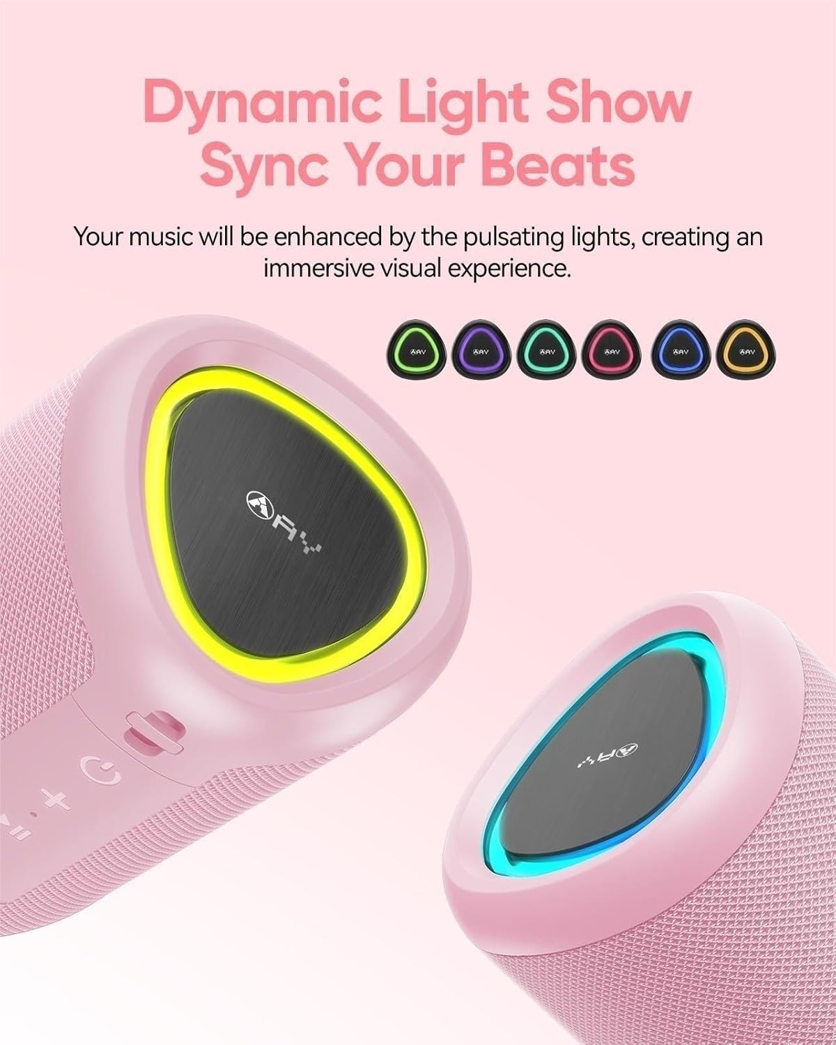 Portable Bluetooth Speaker 15W Waterproof LED Lights 15H Play