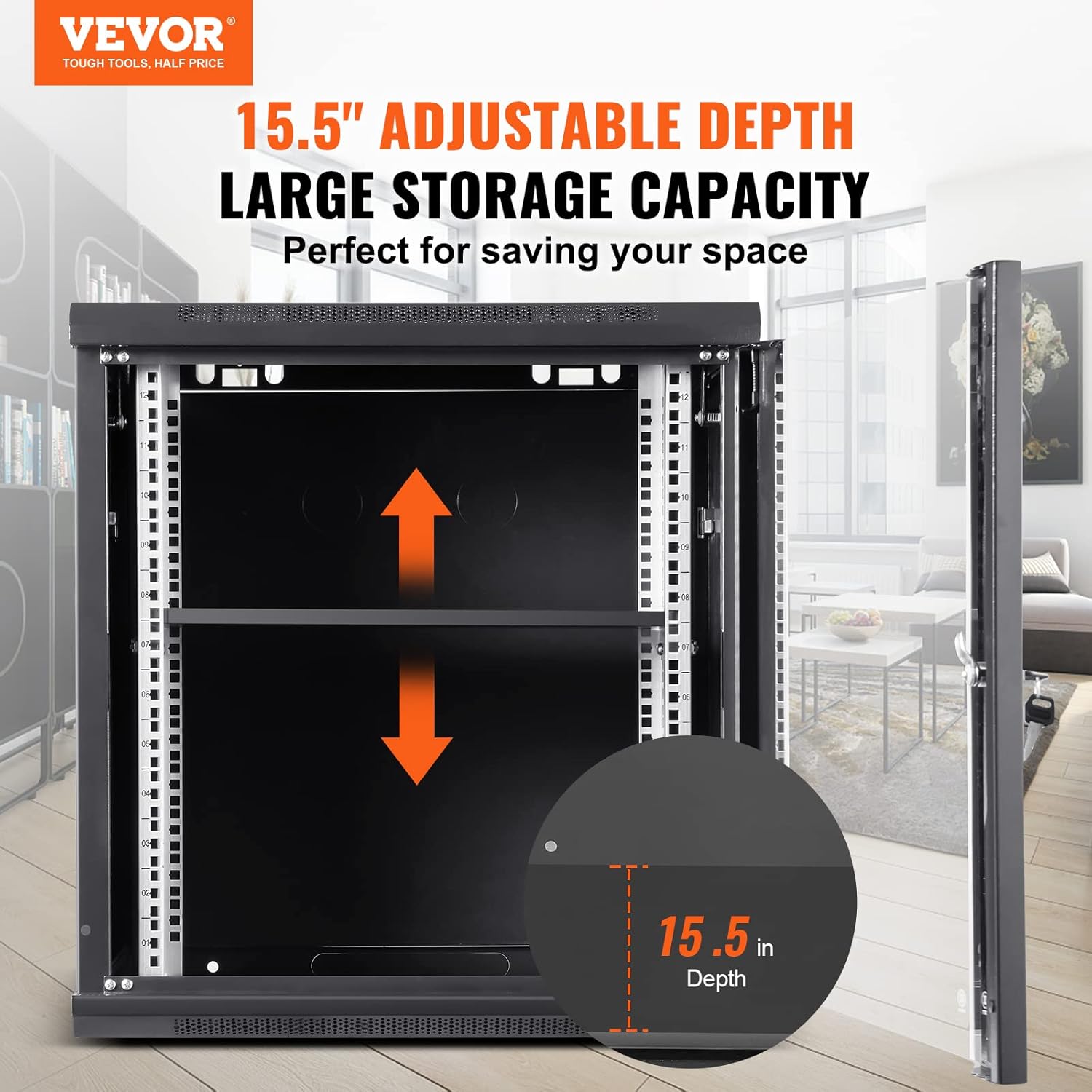 9U Wall Mount Server Rack Cabinet Glass Door Black Steel