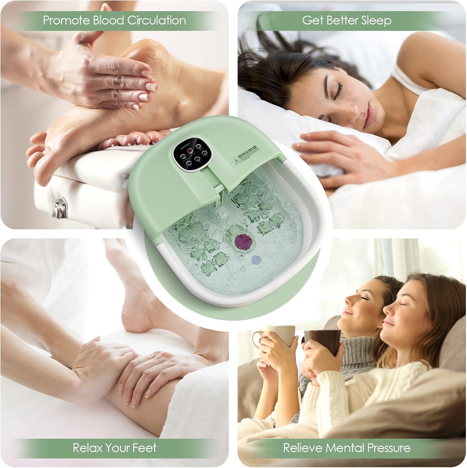 Foldable Foot Spa Massager Heated Bubble Rollers Timer Soak