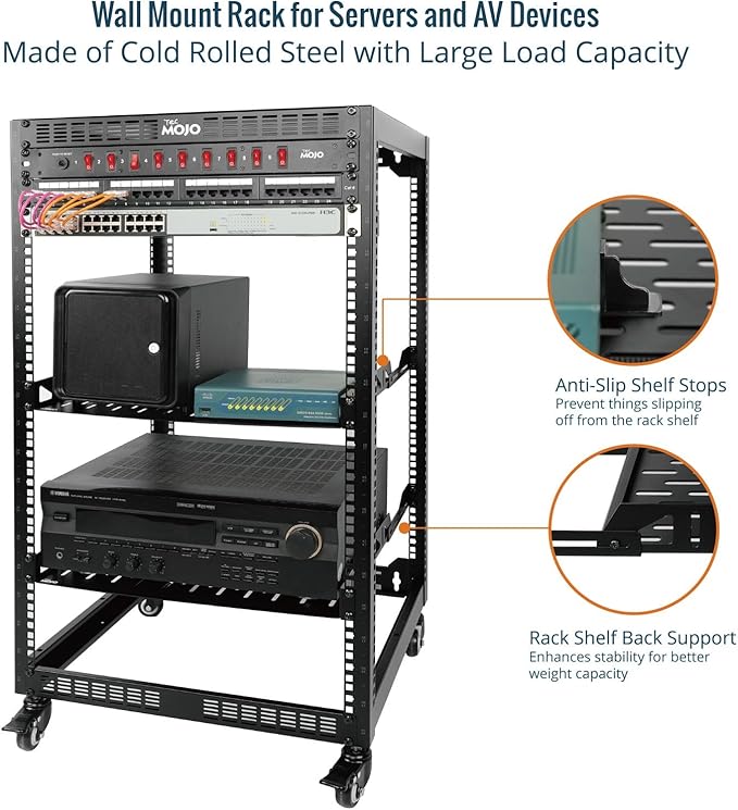 20U Open Frame Server AV Rack Mobile 4 Post Black