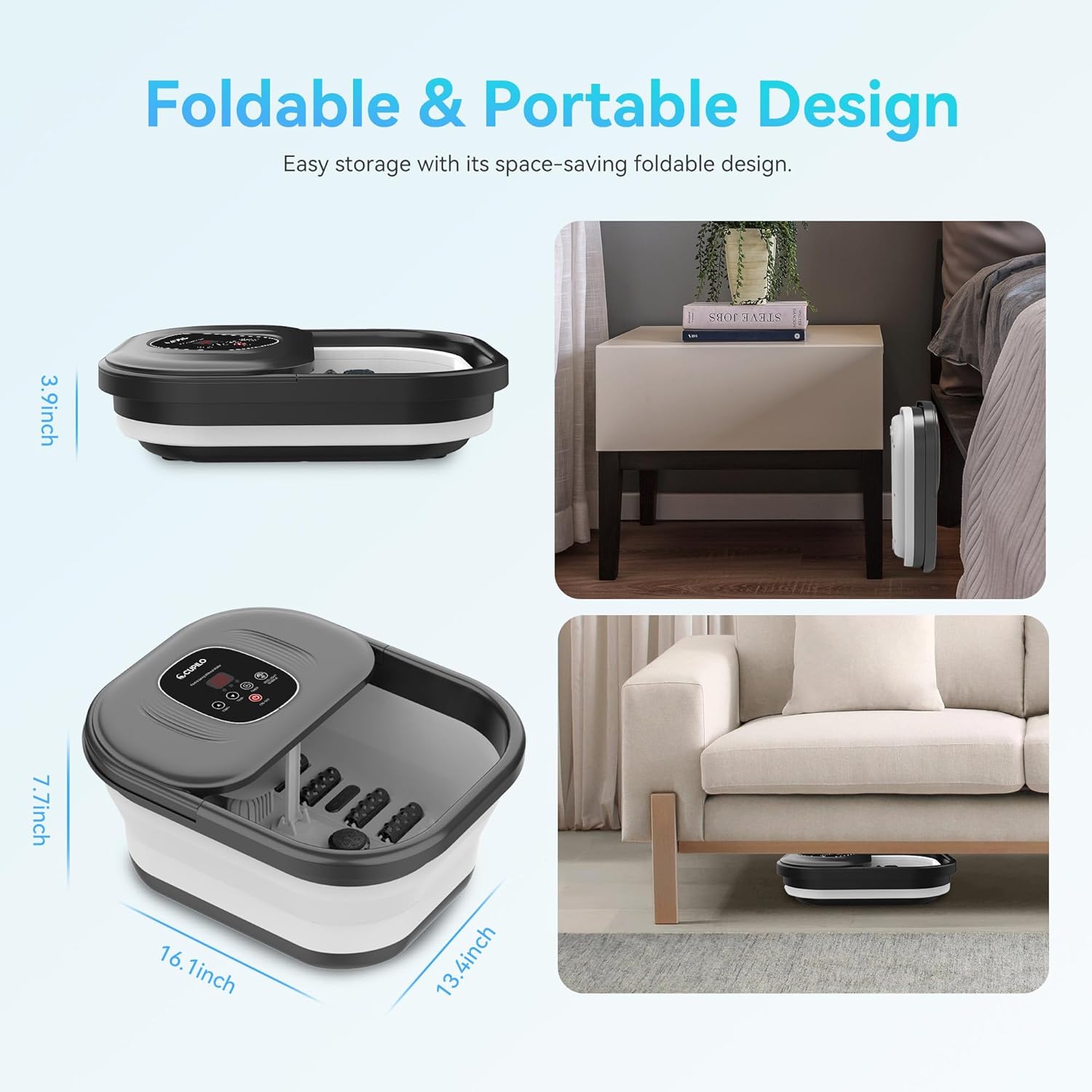 Foldable Foot Spa Bath Heat Bubble Shiatsu Rollers Pedicure