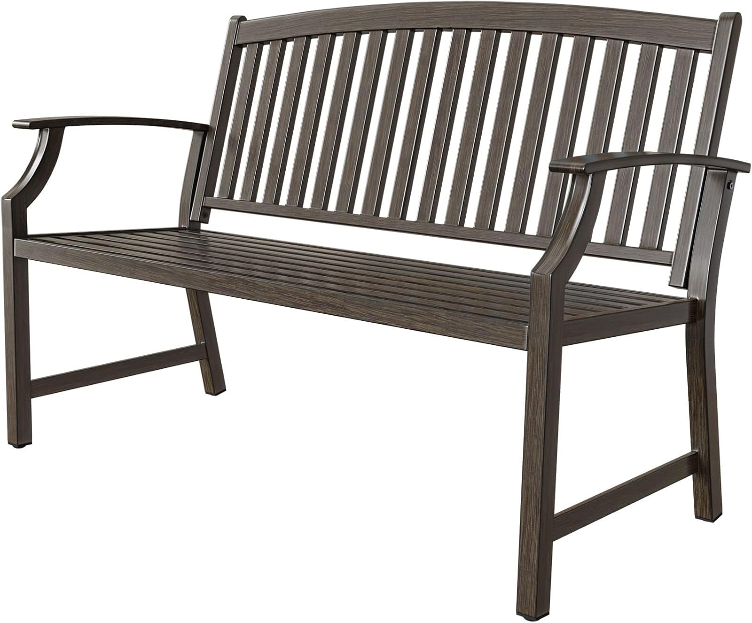 Metal Garden Bench 128cm Outdoor Patio Park Seat Rust Resistant Brown