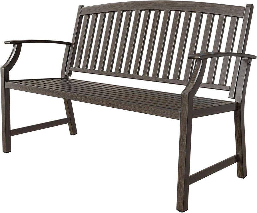 Metal Garden Bench 128cm Outdoor Patio Park Seat Rust Resistant Brown