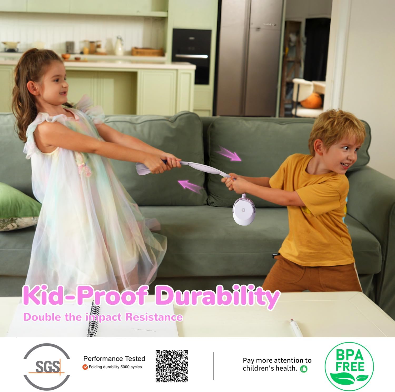 Kids Wireless Noise Cancelling Headphones Safe Volume 60 Hour Playtime