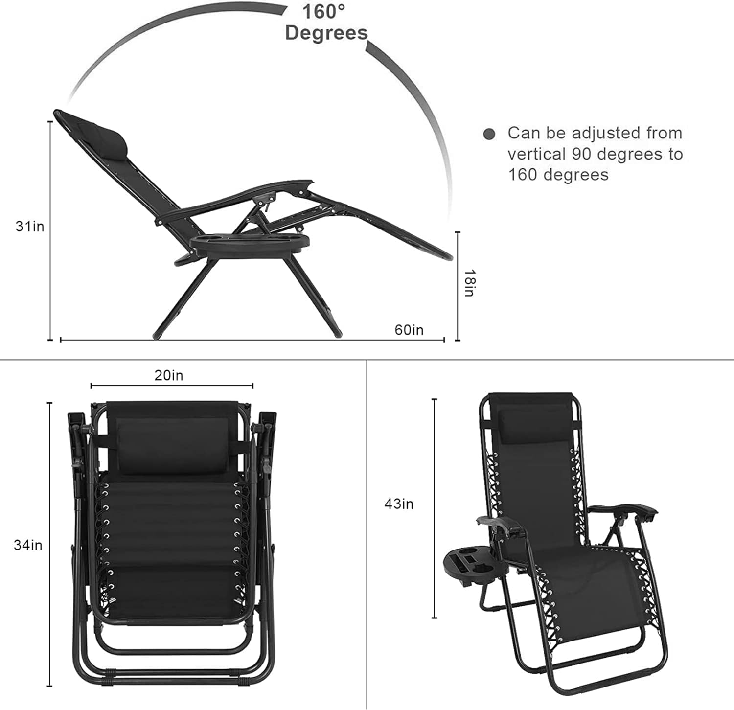 Zero Gravity Recliner Chair Black Folding Lounger