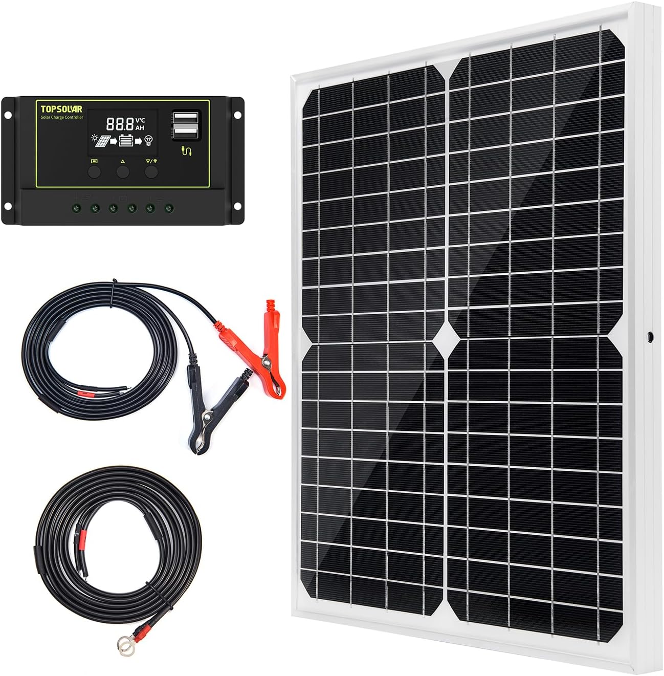 20W 12V Solar Panel Kit With 10A PWM Battery Charger