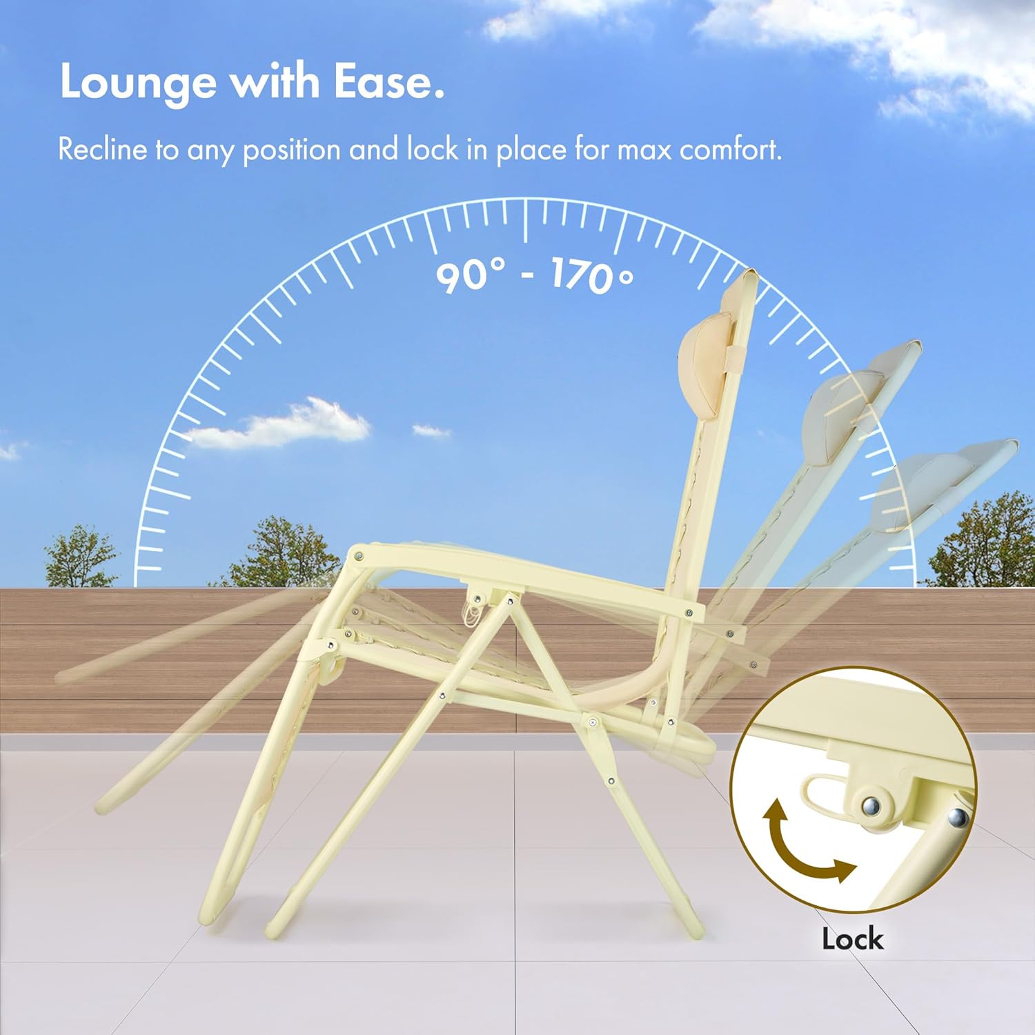 Set of 2 Zero Gravity Reclining Garden Chairs Yellow