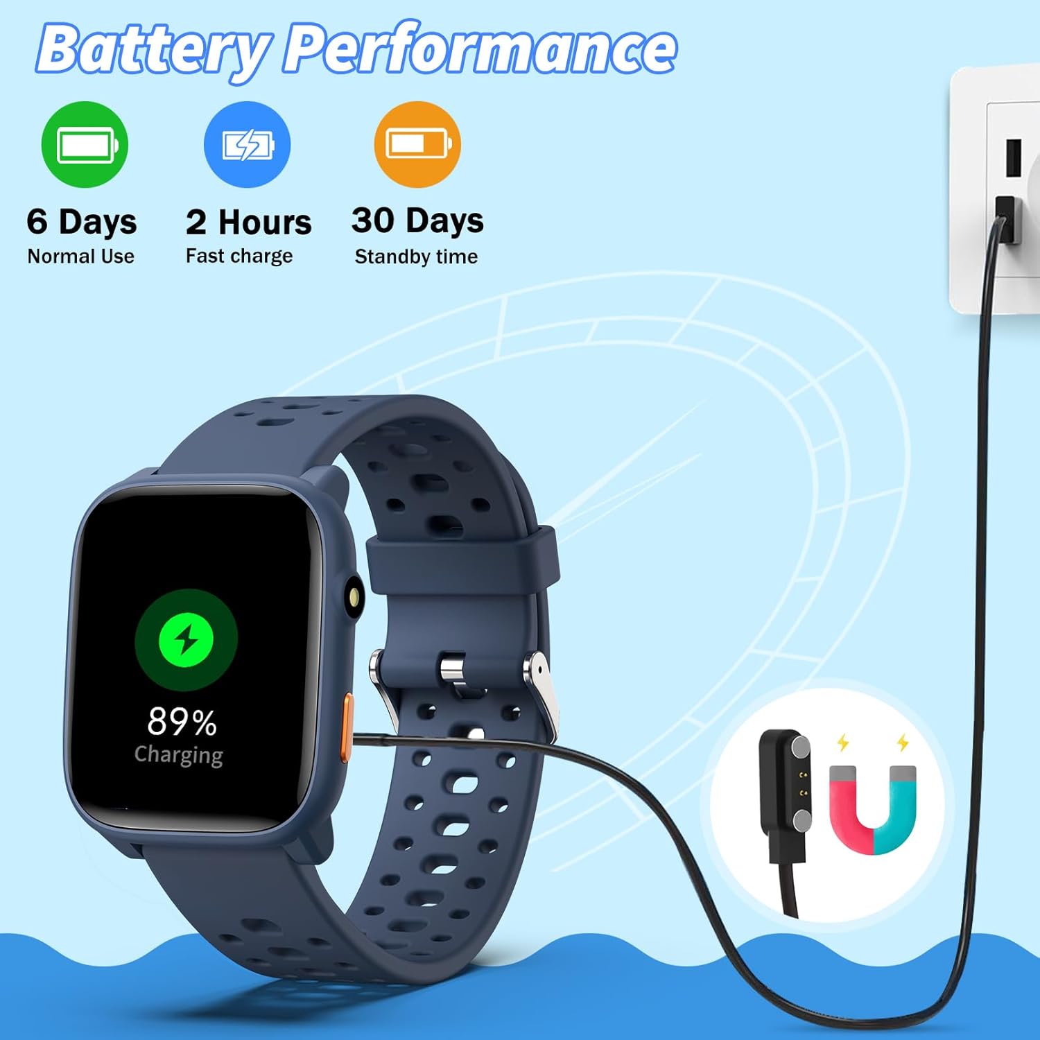 Kids Smart Watch Games Fitness Tracker Blue