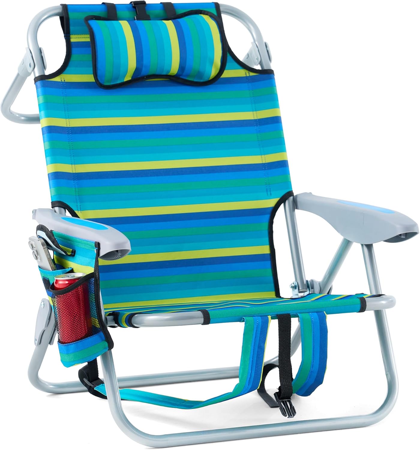 Reclining Beach Chair 4 Position Backpack Multi Striped
