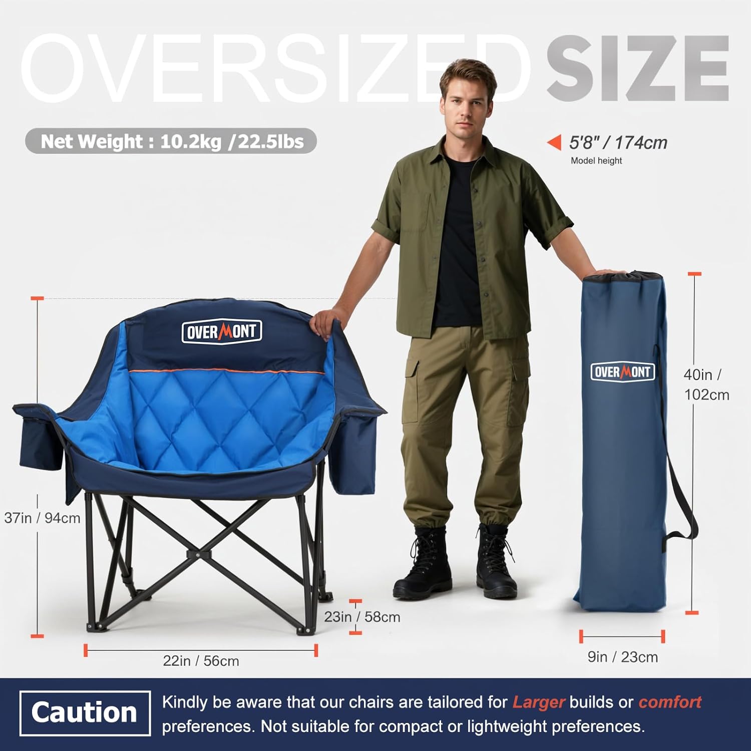 Oversized XL Camping Chairs 2 Pack 450lb Padded Blue