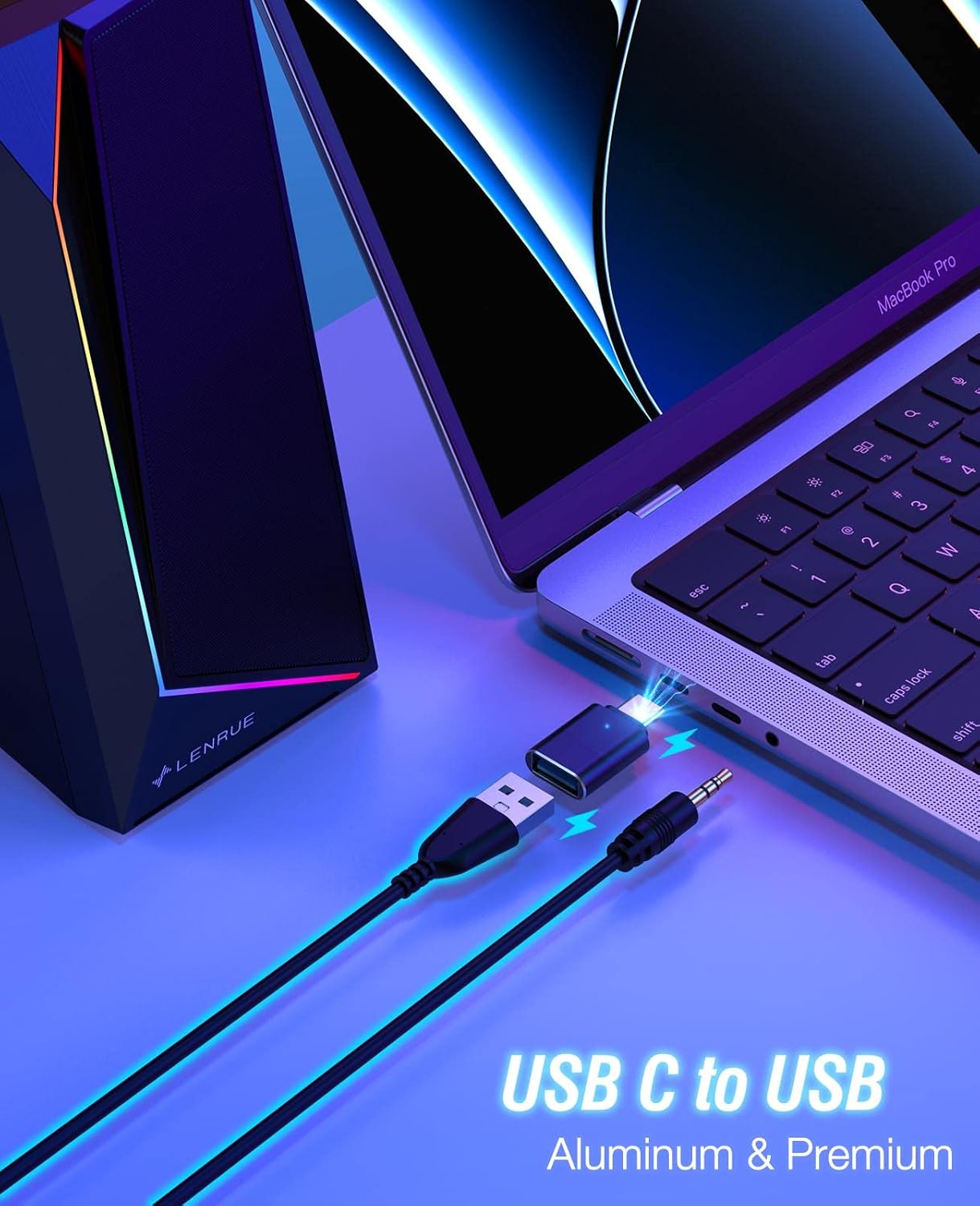 USB PC Speakers Stereo Desktop Sound Headphone Jack LED