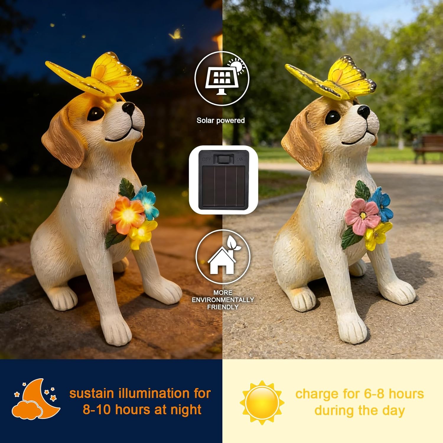 Solar Dog Garden Statue LED Lights Outdoor Resin Decor