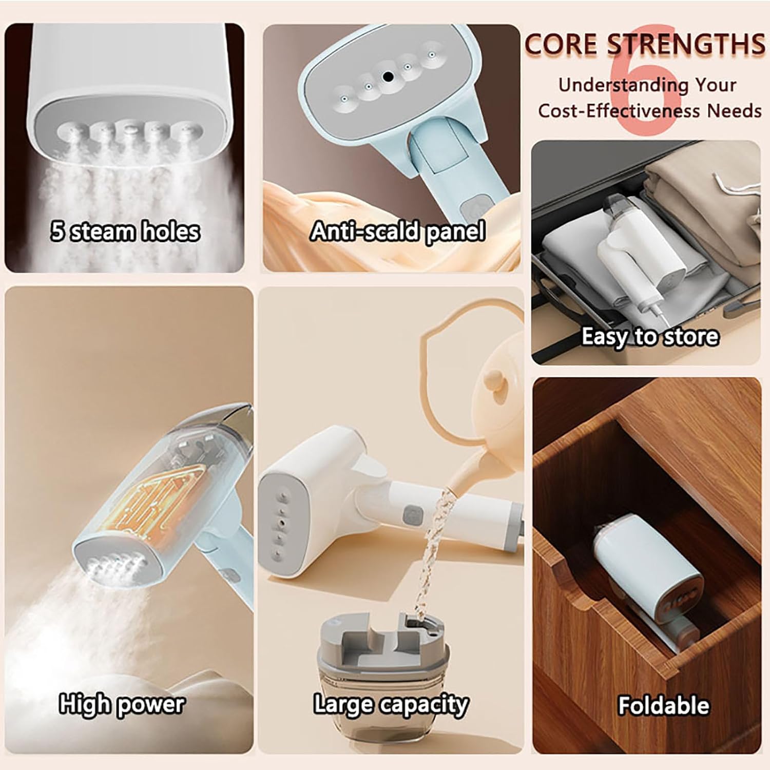 1300W Portable Garment Steamer Foldable Handheld Travel Iron