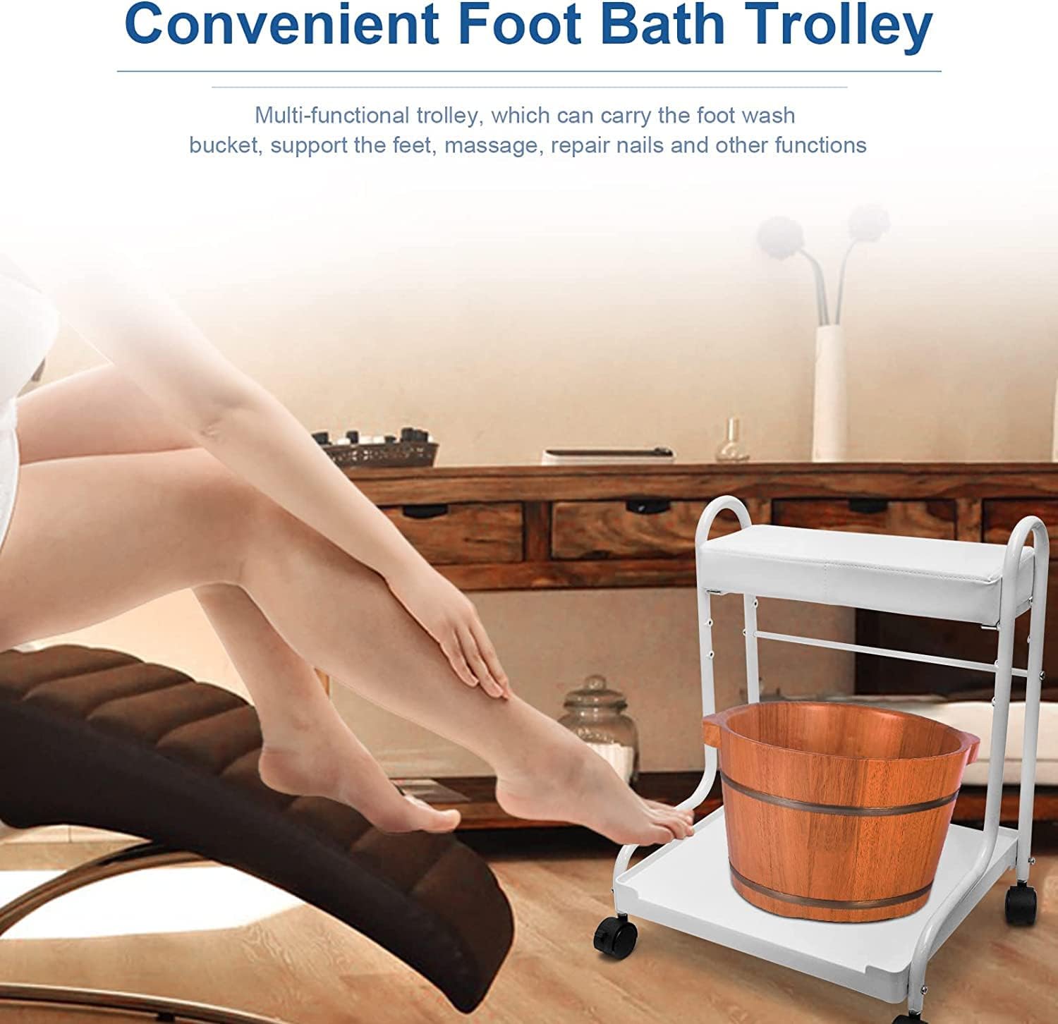 Pedicure Foot Rest Trolley Adjustable Height Salon Spa Cart