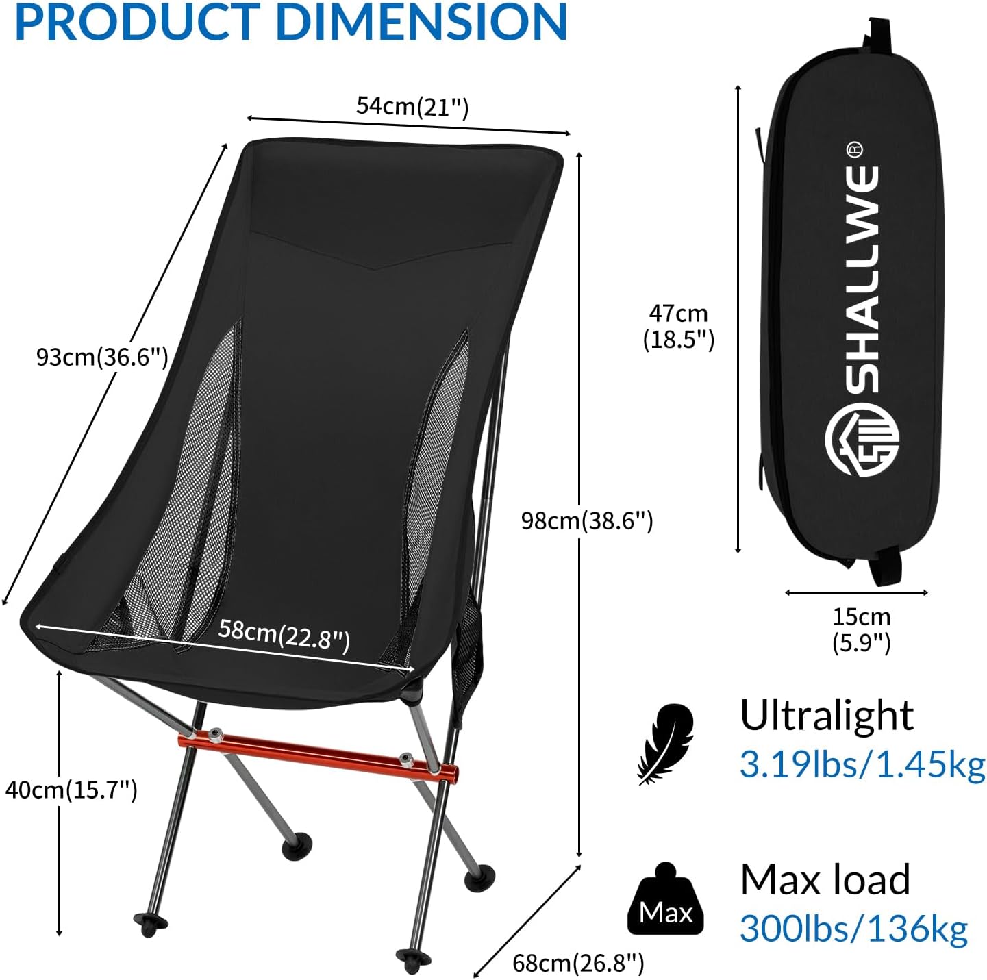 Ultralight High Back Camping Chair Foldable Aluminium Seat
