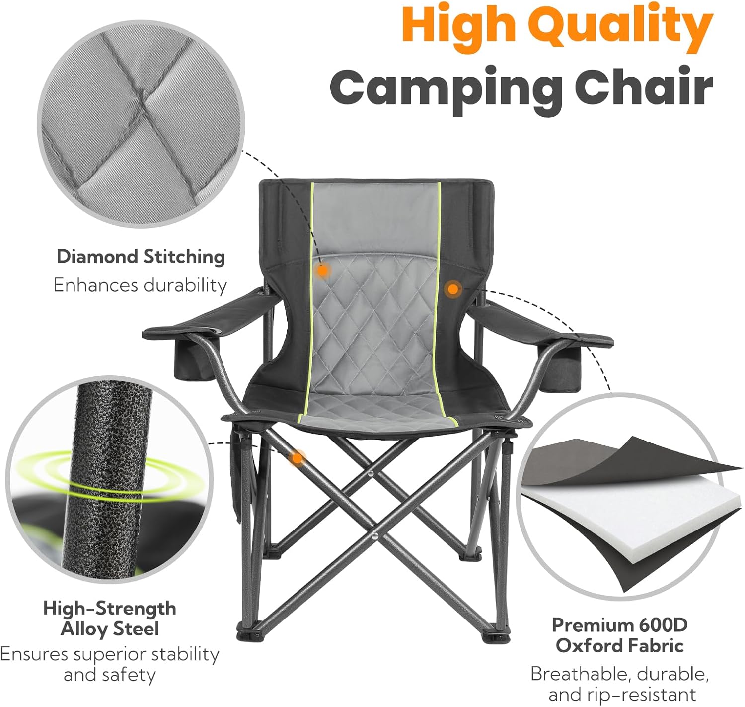 Heavy Duty King Kong Camping Chair 800LB Foldable Black