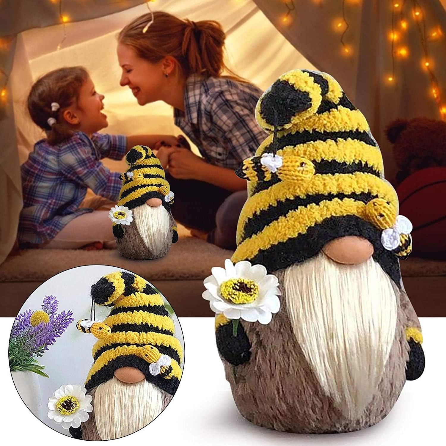 Bee Gnome Plush Sunflower Decor Spring Farmhouse Table Ornament